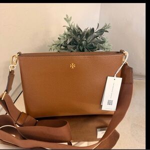 NWT Tory Burch Tan Leather Crossbody with Gold Details
